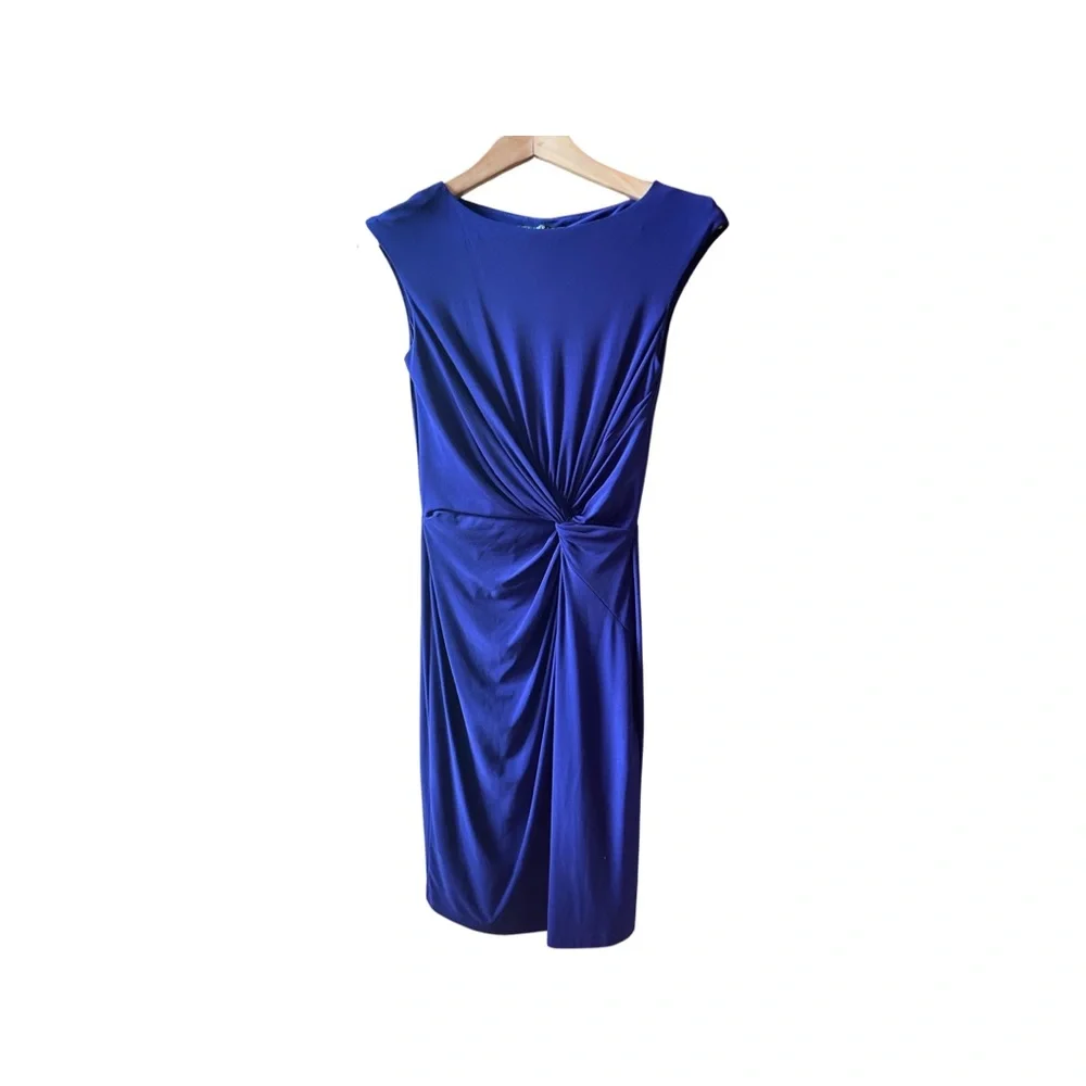 Ralph Lauren Blue Purple Twist Front Cap Sleeve Knee Length Dress - Picture 1 of 11